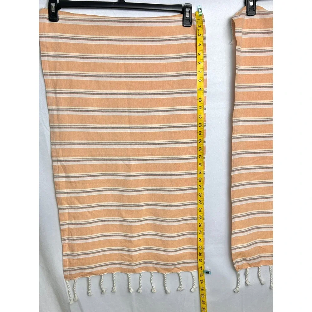 Pact Organic Cotton Hand Towels Set of 2 Orange Striped Fringe GOTS Certified